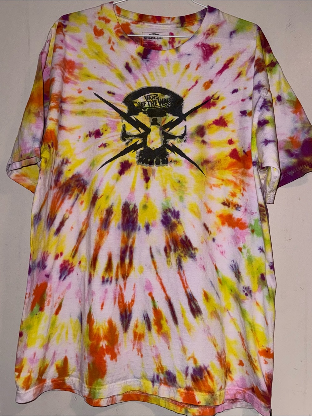 Vans Tie Dye Short-Sleeve Tee with Black Skull Graphic